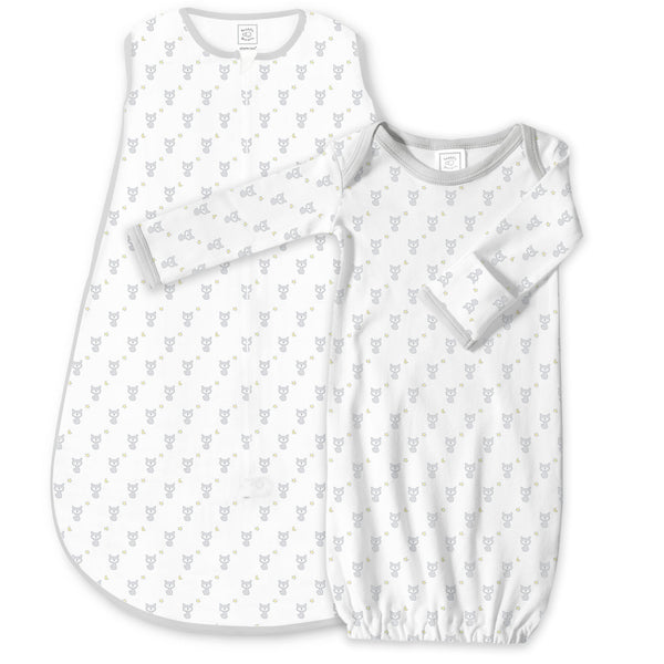 Cotton Knit Non-Weighted zzZipMe Sack Set - Tiny Fox, Sterling