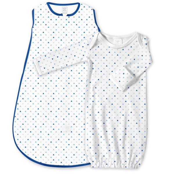 Cotton Knit Non-Weighted zzZipMe Sack Set - Tiny Triangles Shimmer, Blue