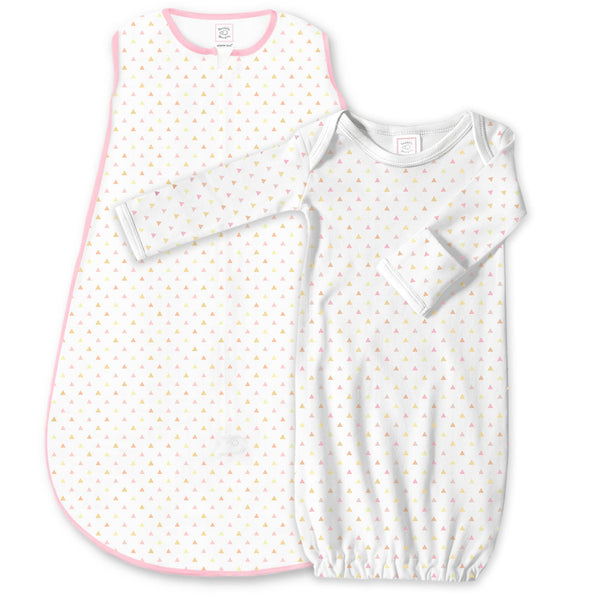 Cotton Knit Non-Weighted zzZipMe Sack Set - Tiny Triangles Shimmer, Pink