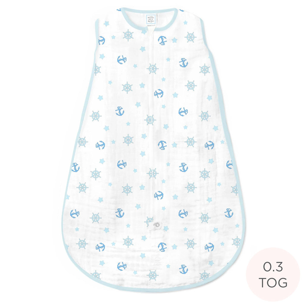 Muslin Non-Weighted zzZipMe Sack  - Ahoy!, Pastel Blue