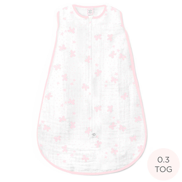 Muslin Non-Weighted zzZipMe Sack  - Butterflies, Pastel Pink