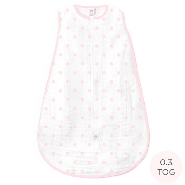 Muslin Non-Weighted zzZipMe Sack  - French Dots, Pastel Pink