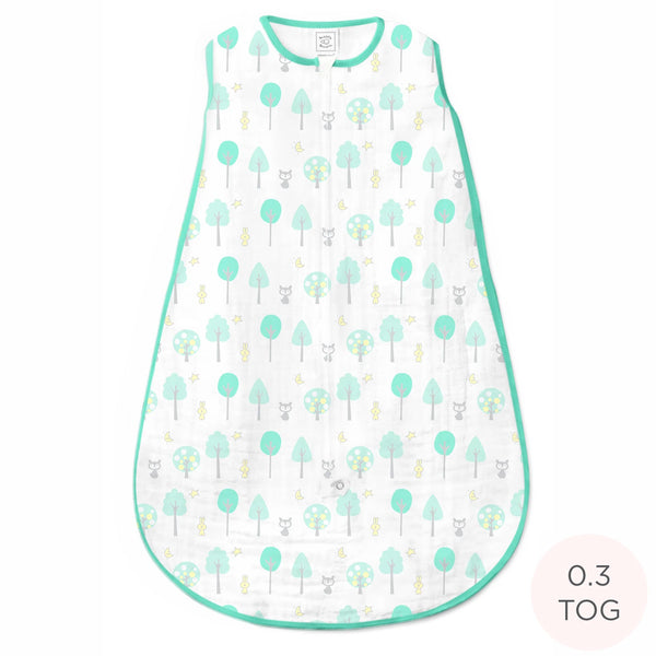 Muslin Non-Weighted zzZipMe Sack - Green Woodland