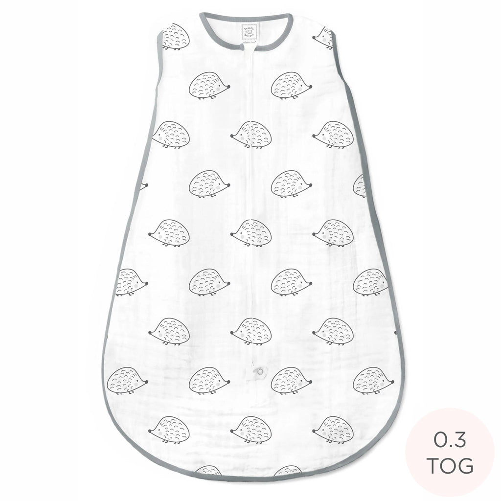 Muslin Non-Weighted zzZipMe Sack  - Hedgehog, Soft Black