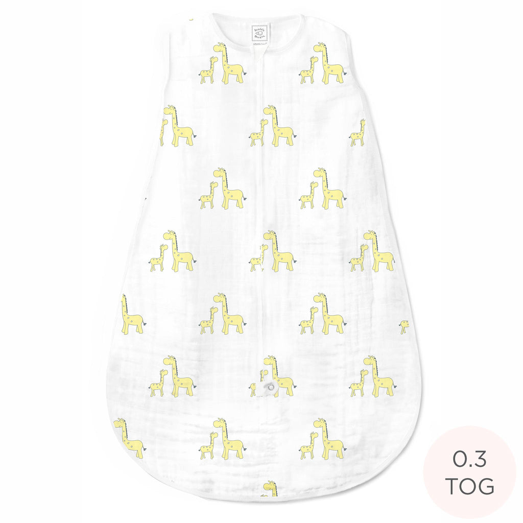 Muslin Non-Weighted zzZipMe Sack  - Mama and Baby Giraffe, Yellow
