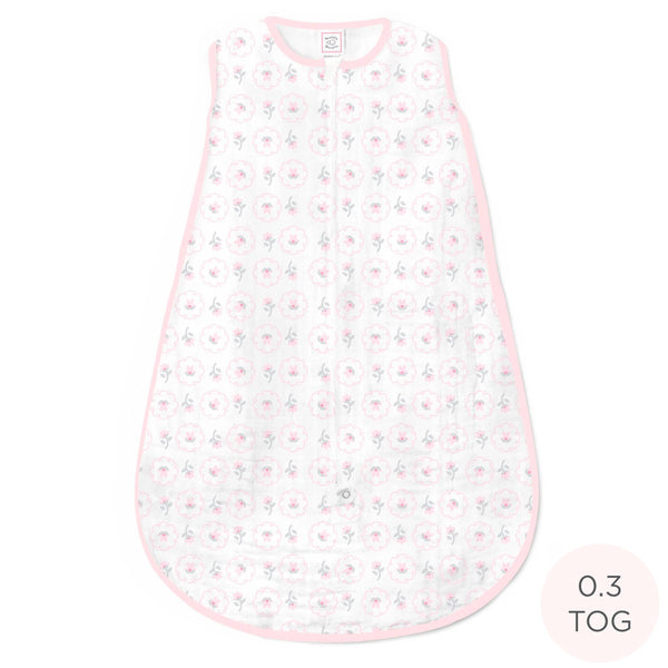 Muslin Non-Weighted zzZipMe Sack  - Posies, Pastel Pink