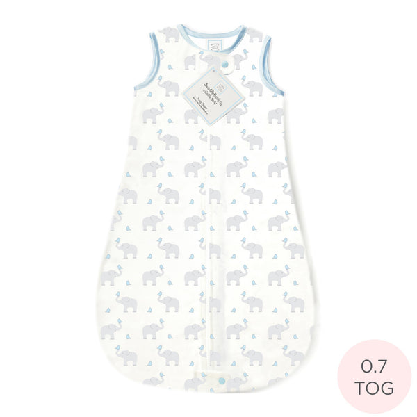 Cotton Flannel Non-Weighted zzZipMe Sack - Elephant & Chickies, Pastel Blue