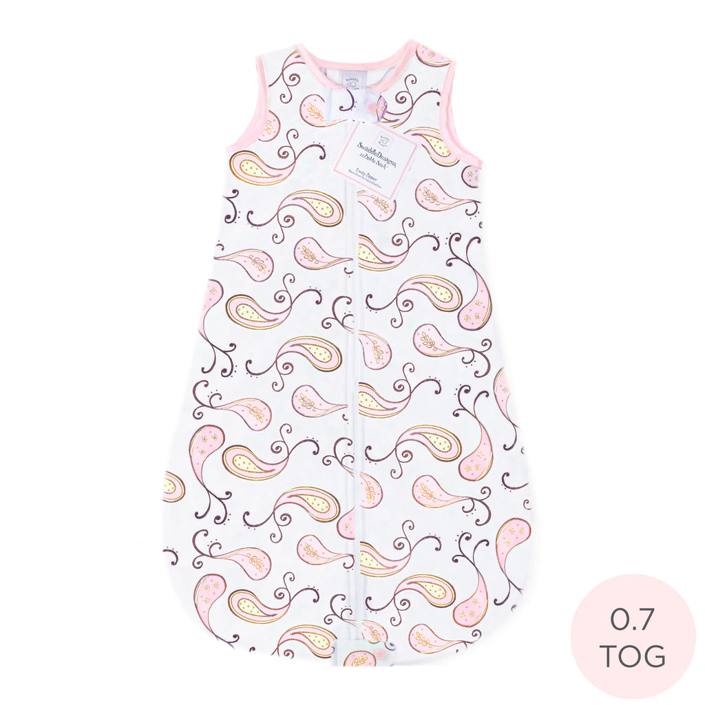 Cotton Flannel Non-Weighted zzZipMe Sack - Triplets Paisley, Pastel Pink Trim