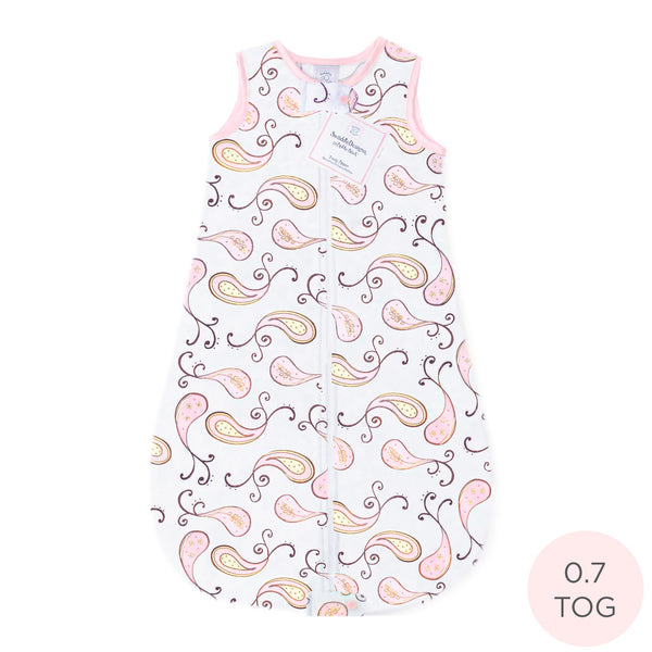 Cotton Flannel Non-Weighted zzZipMe Sack - Triplets Paisley, Pastel Pink Trim