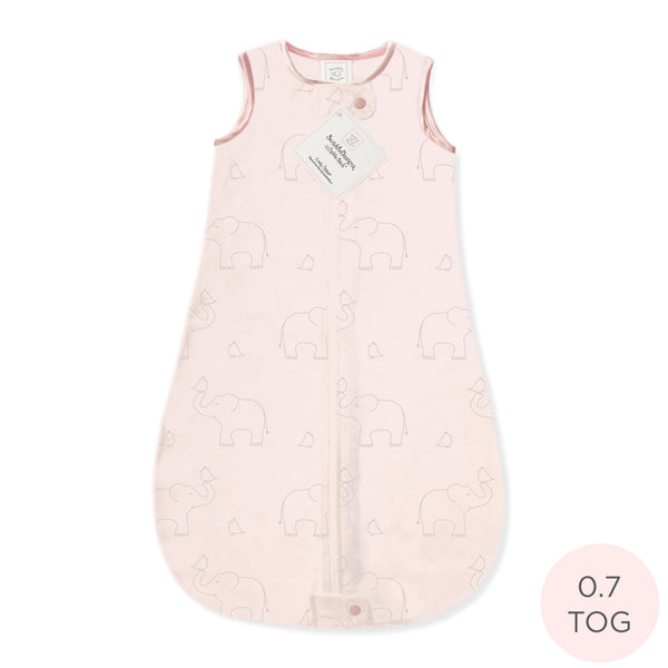 Cotton Flannel Non-Weighted zzZipMe Sack - Sterling Deco Elephants, Sunwashed Pink
