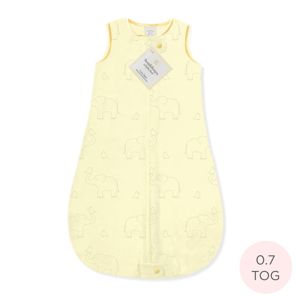 Cotton Flannel Non-Weighted zzZipMe Sack - Sterling Deco Elephants, Sunwashed Yellow