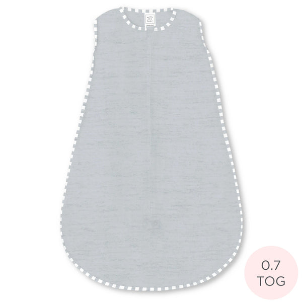 Soft Cotton Non-Weighted zzZipMe Sack - Heathered Gray with Striped Trim
