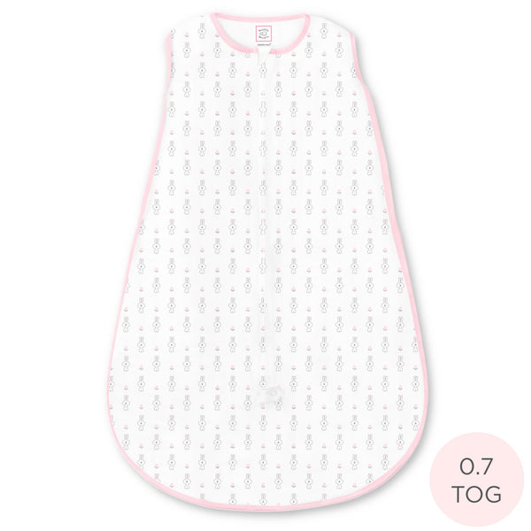 Soft Cotton Non-Weighted zzZipMe Sack - Tiny Bunnie, Pastel Pink