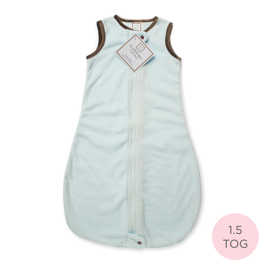 Baby Velvet Non-Weighted zzZipMe Sack - Mocha Trim, Pastel Blue