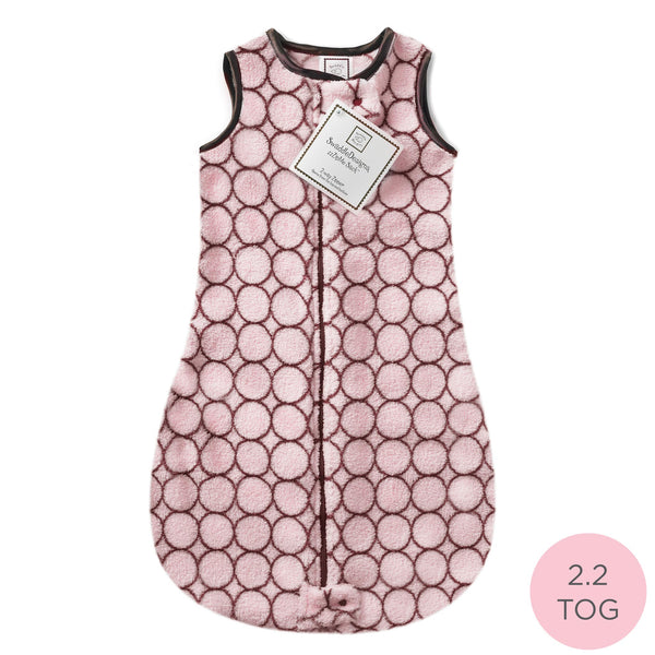 Cozy Non-Weighted zzZipMe Sack - Brown Mod Circles, Pastel Pink