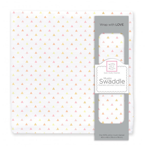 Muslin Swaddle Single - Tiny Triangles with Touch of Gold Shimmer, Pink