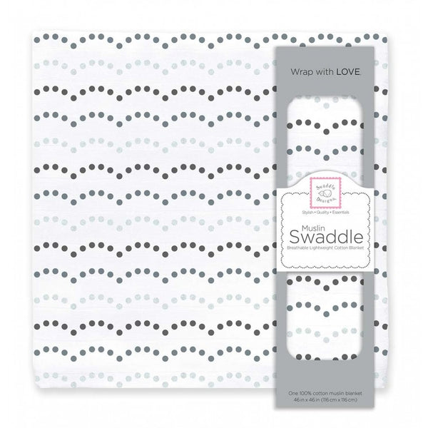 Muslin Swaddle Single - Dotted Scallops - Grays with Touch of Silver Shimmer