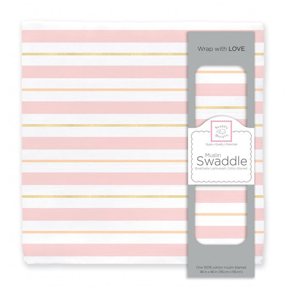 Muslin Swaddle Single - 3 Color Stripe Shimmer, Pink