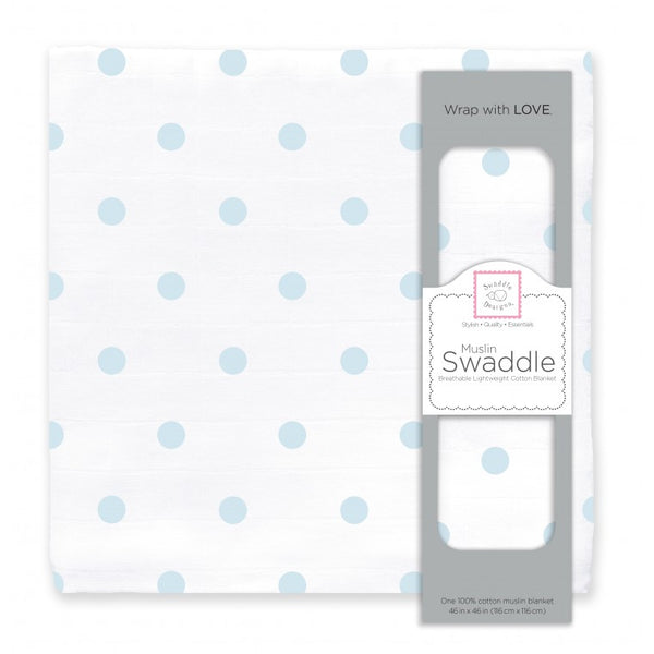 Muslin Swaddle Single - French Dots, Pastel Blue