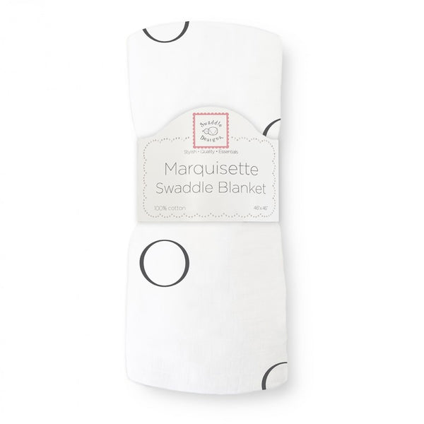 Marquisette Swaddle Blanket - Ring, Soft Black Pearl on White